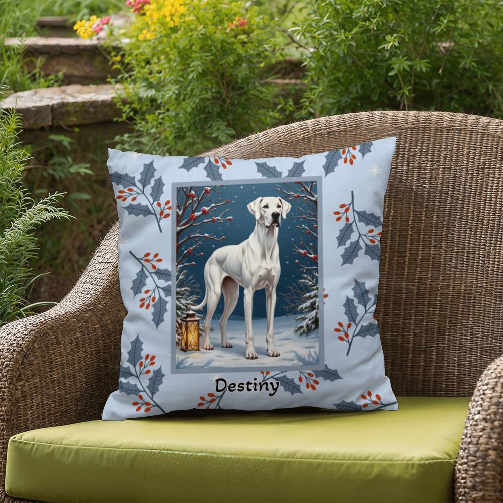Great Dane White Pillow - Seasonal Great Dane pillow, winter indoor dog throw, home decor accent