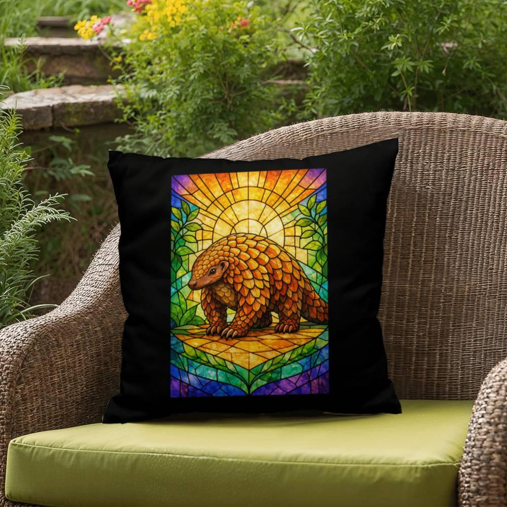 Shop our premium pangolin stained glass style throw pillow from MySisterIsASurvivor.