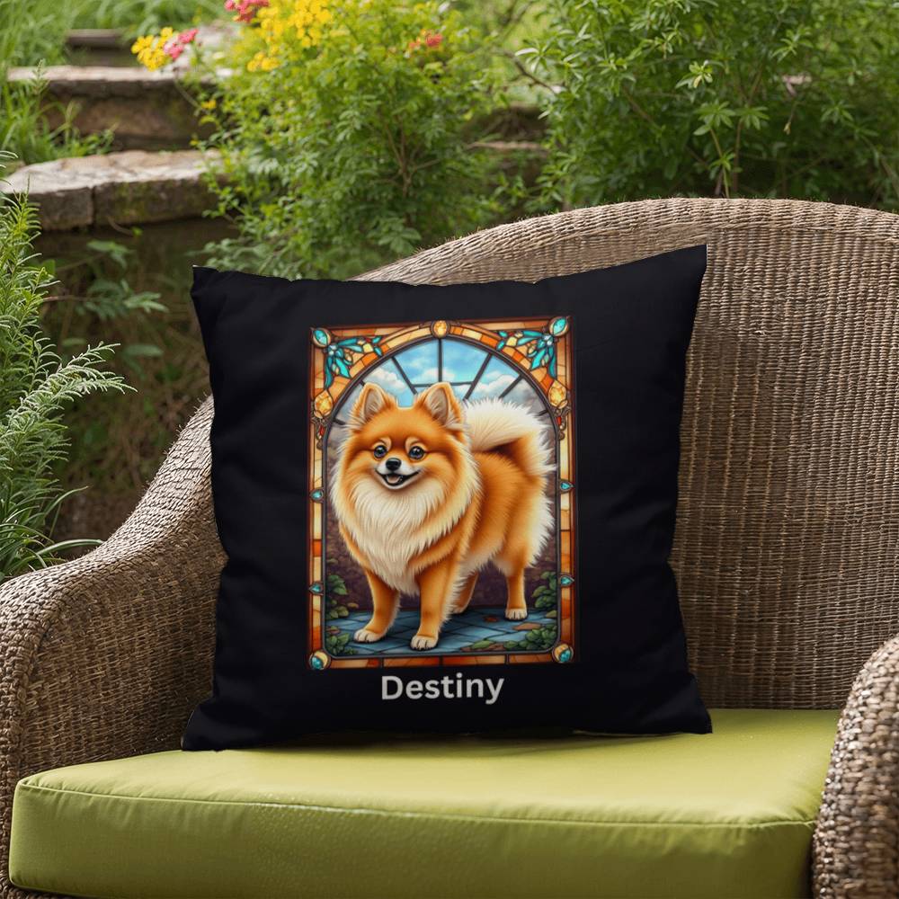 Pomeranian (Orange Sable) Indoor/Outdoor Pillow - Personalized Stained Glass Dog Tribute & Comfort Gift
