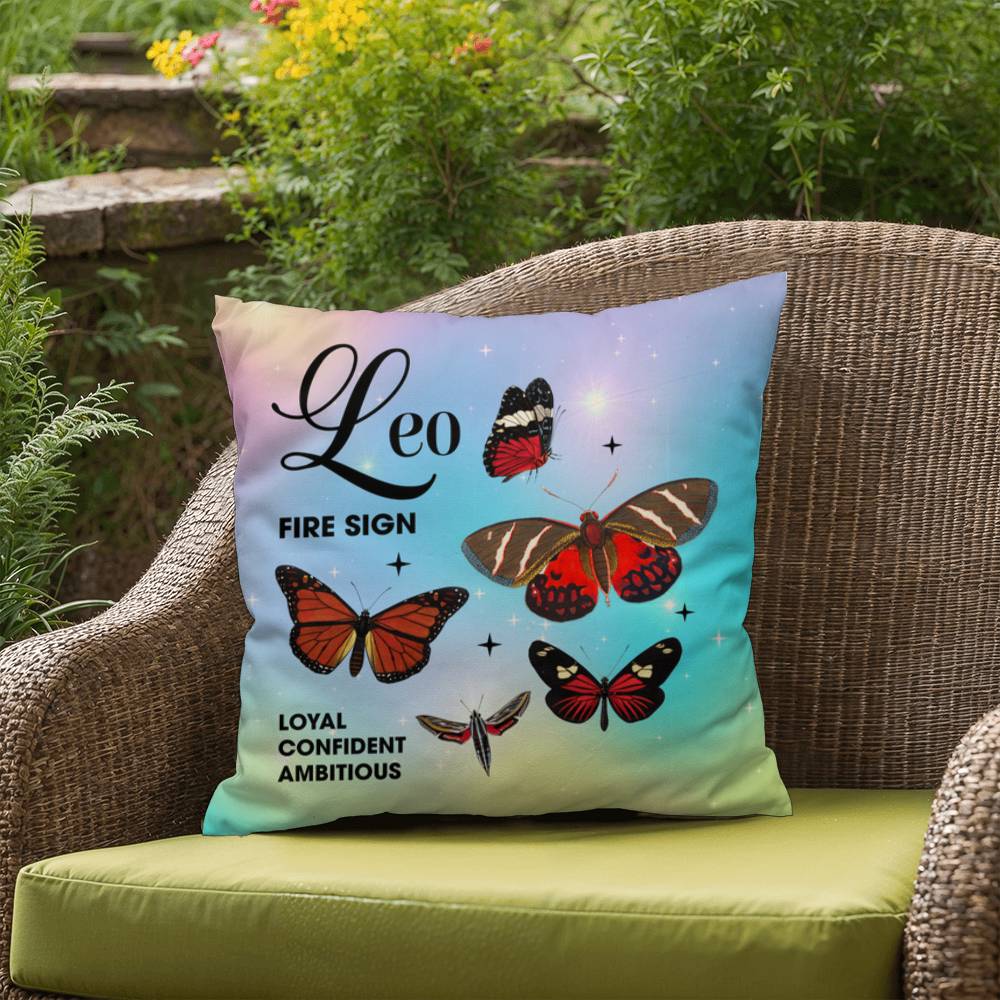 Leo Butterfly Indoor/Outdoor Pillow – Zodiac Astrology Decor, Boho Accent for Home & Patio