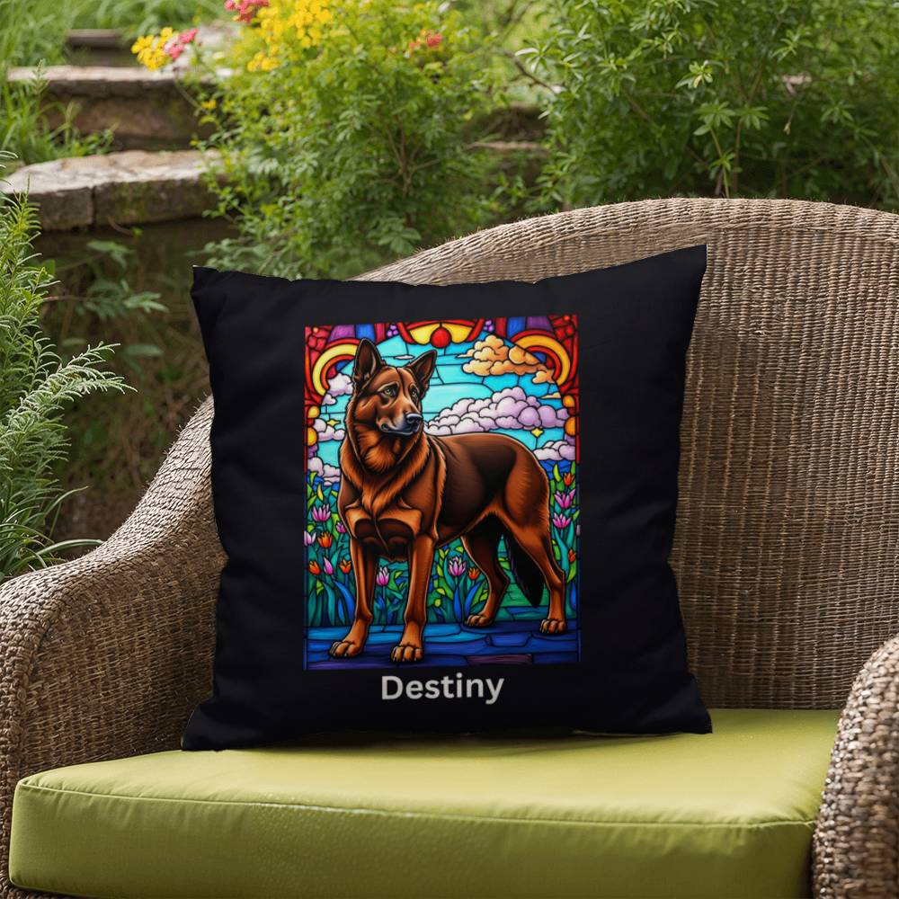 German Shepherd (Liver) Indoor/Outdoor Pillow - Personalized Stained Glass Dog Tribute & Comfort Gift
