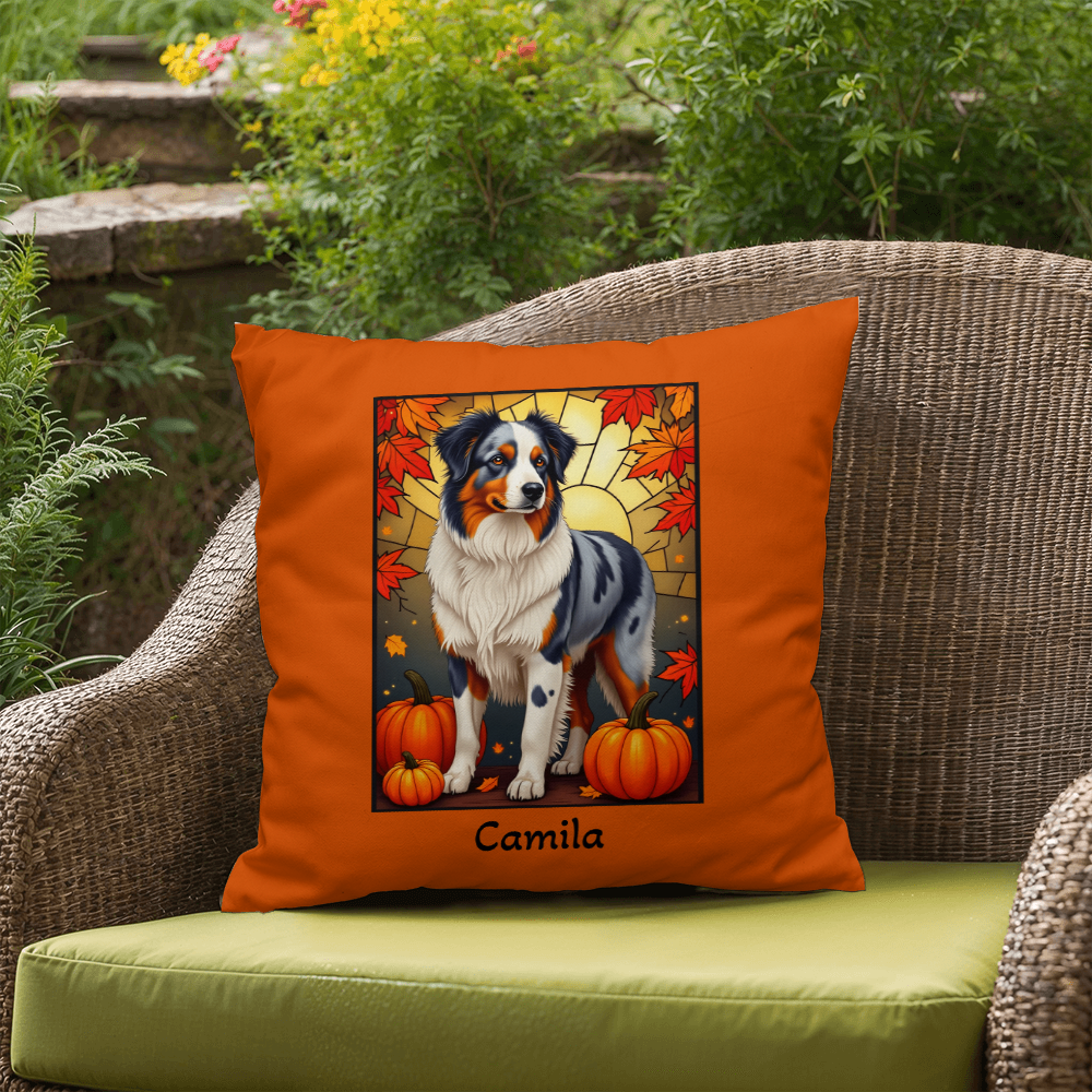 Australian Shepherd Blue Merle Coat Pillow, Personalized Dog Cushion, Indoor Outdoor Aussie Gift