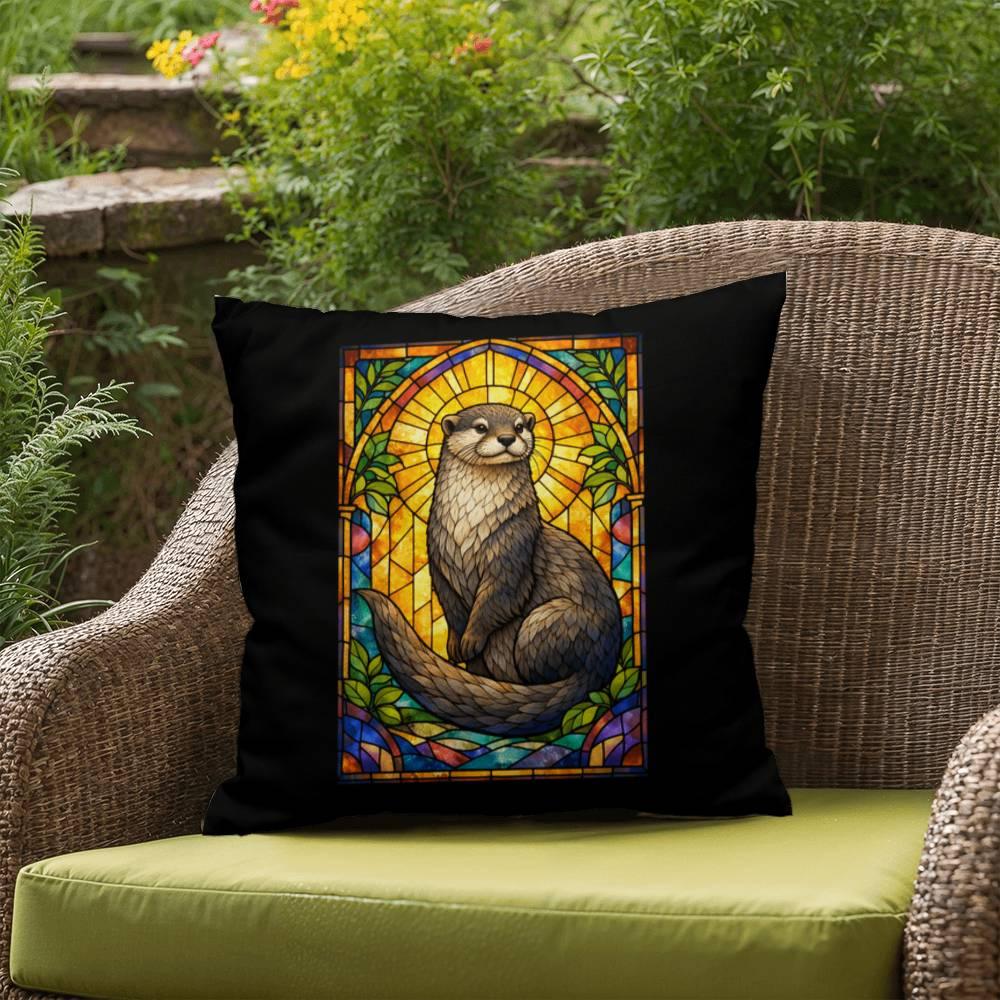 Shop our premium otter stained glass style throw pillow from MySisterIsASurvivor.