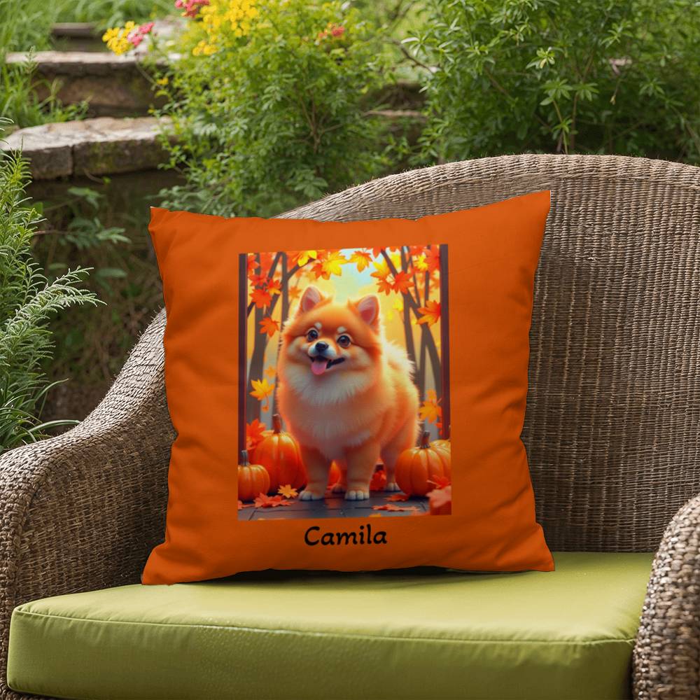 Orange Pomeranian indoor outdoor pillow, personalized dog cushion, pet lover cozy home decor
