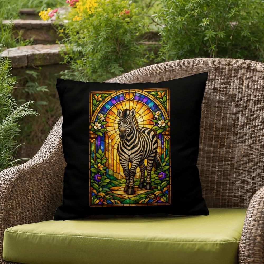 Shop our premium zebra stained glass style throw pillow from MySisterIsASurvivor.