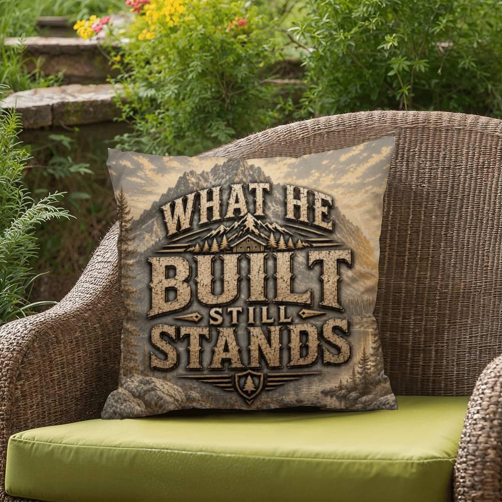Shop our premium what he built still stands throw pillow from MySisterIsASurvivor.