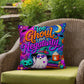 Too Ghoul For Negativity quote with positive ghost artwork on a Halloween throw pillow