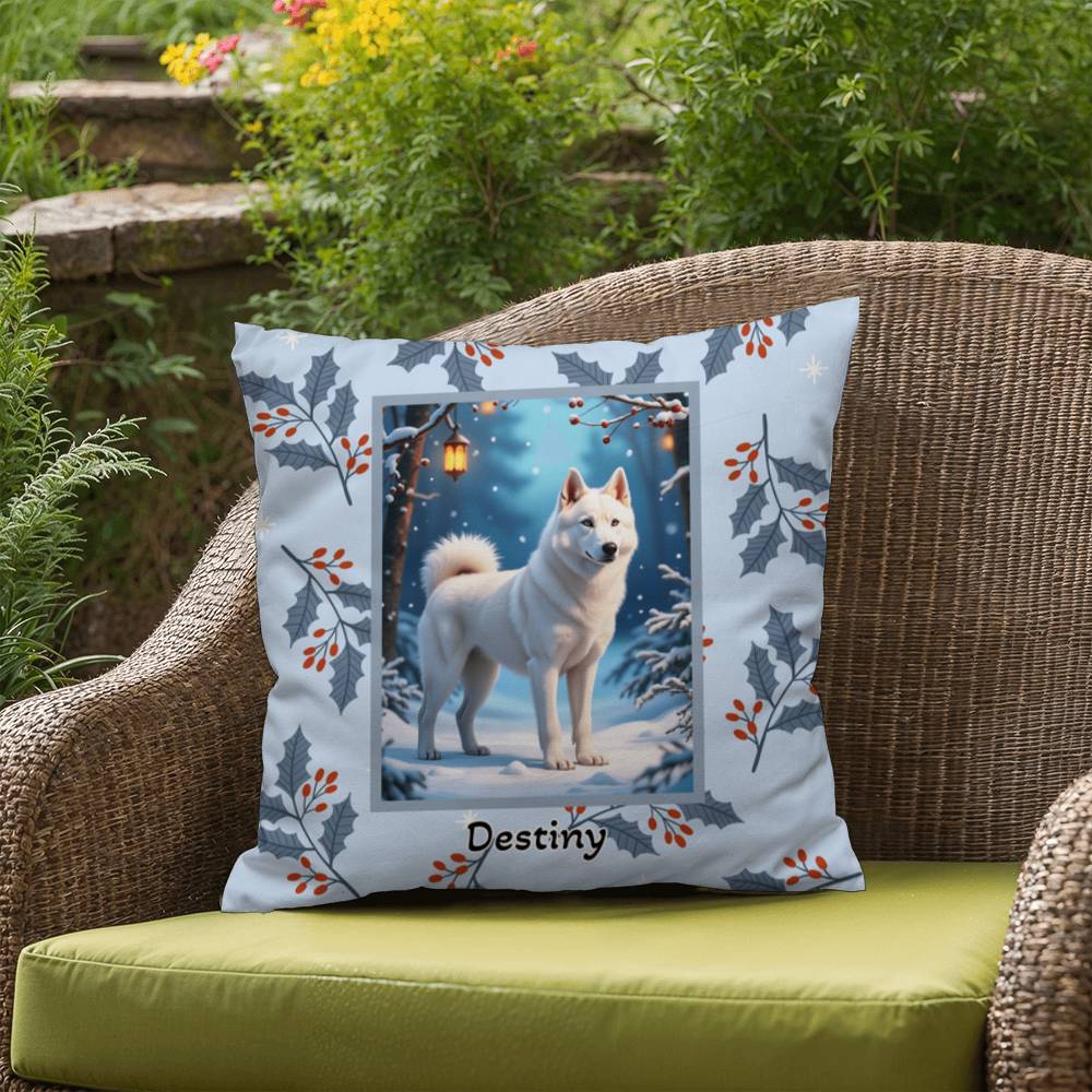Husky White Pillow - Winter Husky throw pillow, indoor seasonal dog pillow, cozy home accent