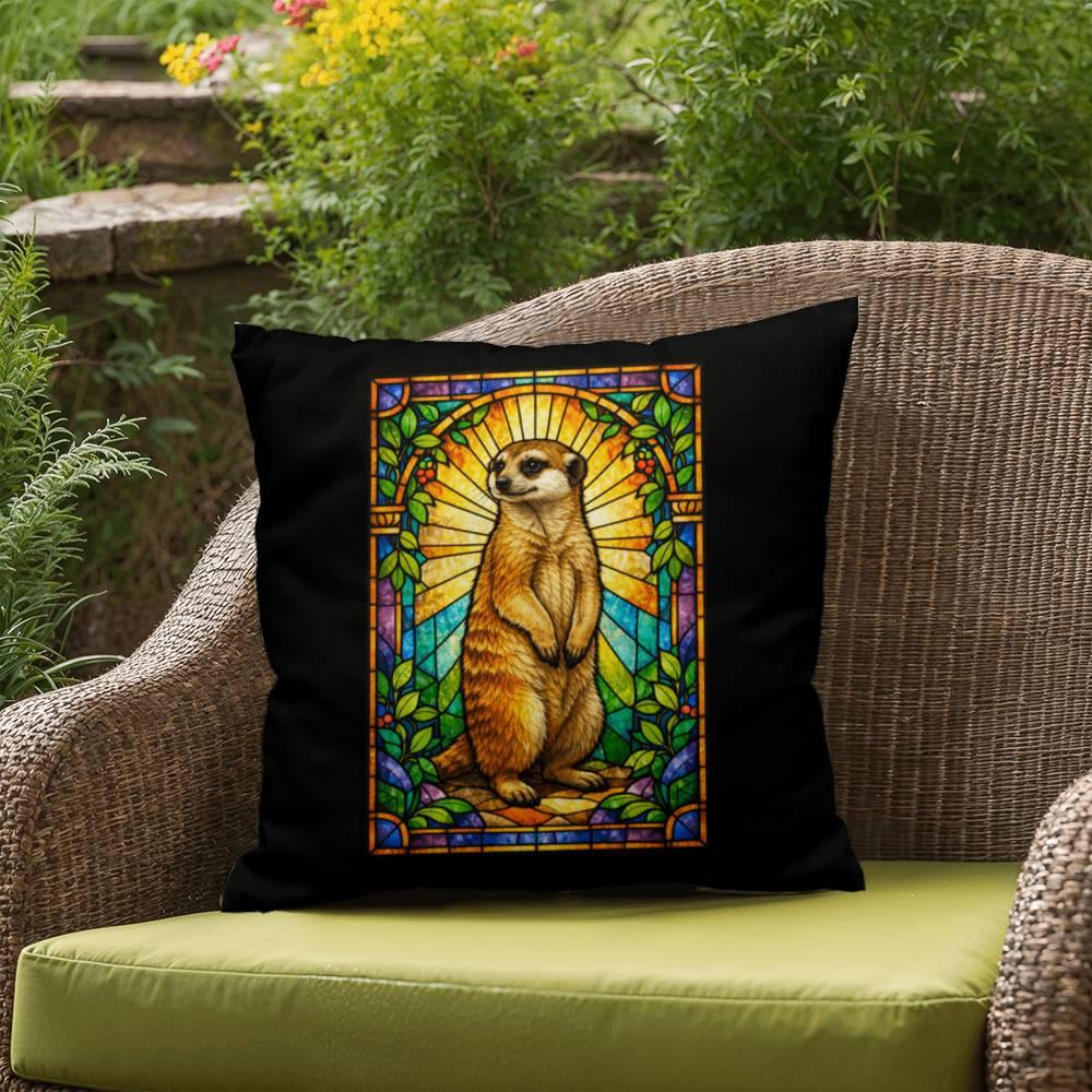 Shop our premium meerkat stained glass style throw pillow from MySisterIsASurvivor.