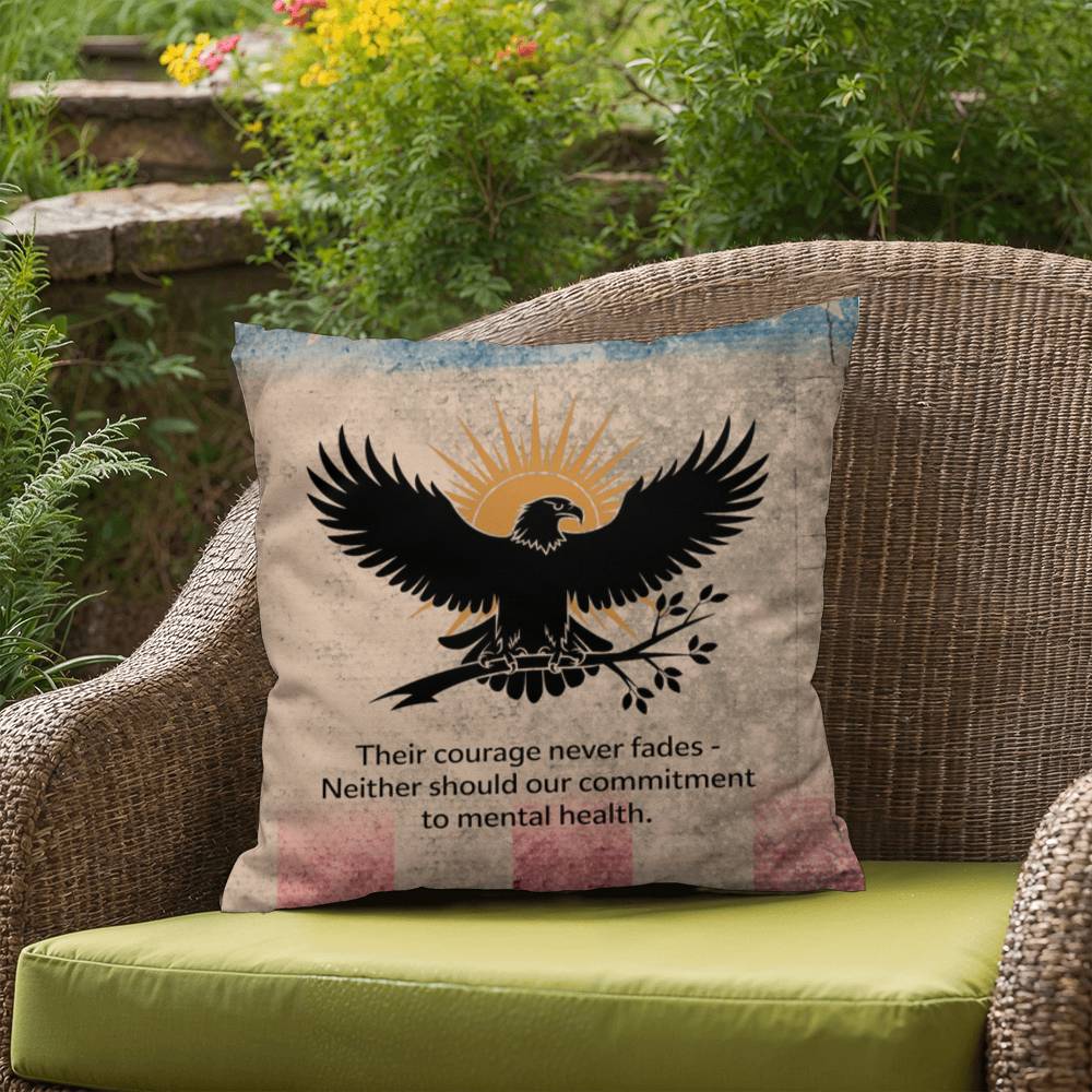 Their Courage Never Fades Indoor/Outdoor Pillow: Resilient Comfort - Mental Health & Memorial Tribute