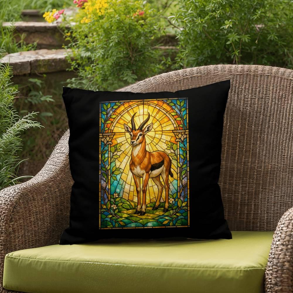 Shop our premium gazelle stained glass style throw pillow from MySisterIsASurvivor.