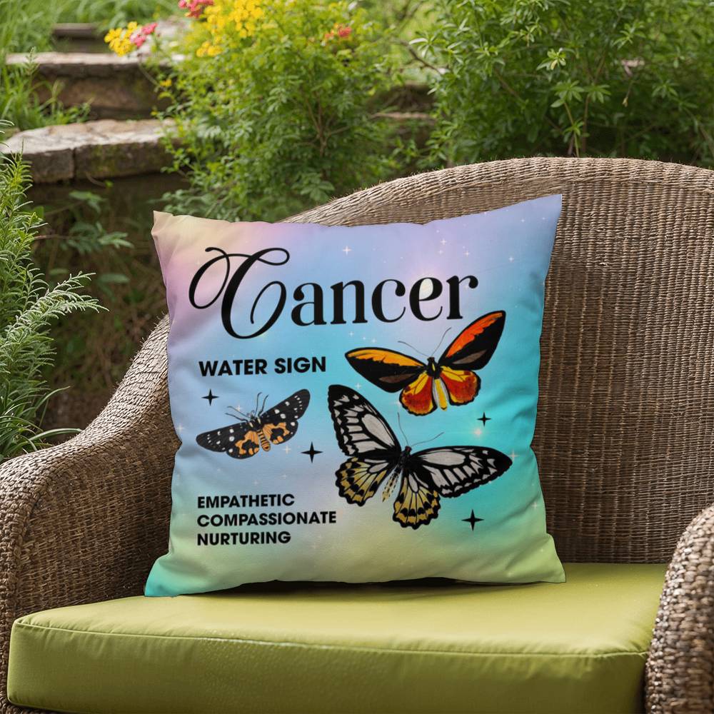 Cancer Butterfly Indoor/Outdoor Pillow – Zodiac Astrology Decor, Boho Accent for Home & Patio