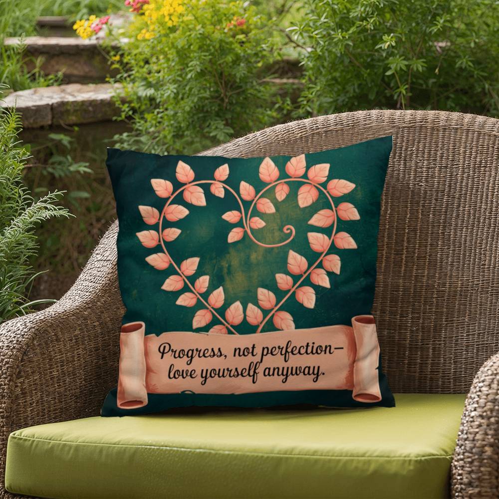 Progress, Not Perfection - Love Yourself Anyway: Indoor/Outdoor Pillow Self-Care for Relaxation, Mindfulness & Emotional Wellness