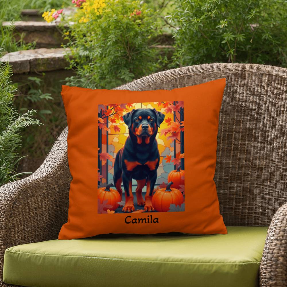 Rottweiler Black & Rust Coat Pillow, Personalized Indoor Outdoor Dog Cushion, Water-Resistant
