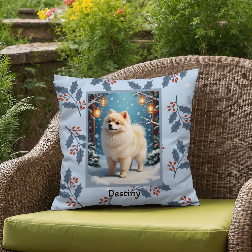 Pomeranian White & Cream Pillow - Cozy Pom pillow, winter dog throw, indoor seasonal accent