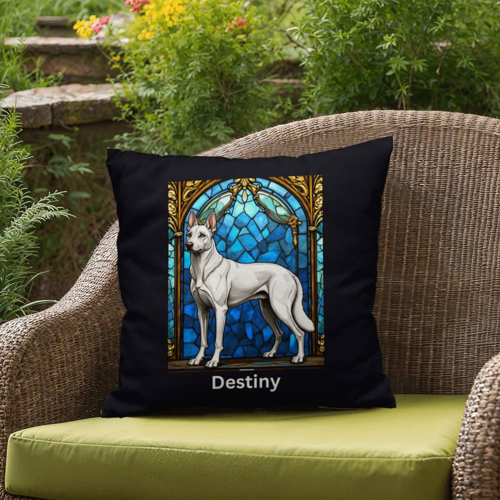 Belgian Malinois (White) Indoor/Outdoor Pillow - Personalized Stained Glass Dog Tribute & Comfort Gift