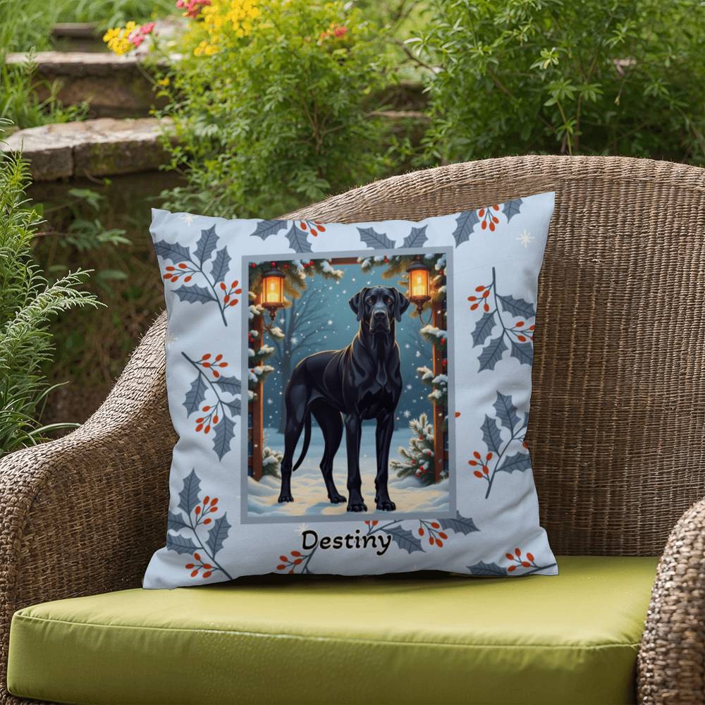 Great Dane Black Pillow - Gentle Giant throw pillow, winter Great Dane home decor, cozy dog accent
