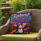 Kindness Is Magic quote with cheerful Halloween artwork on a positive decorative throw pillow