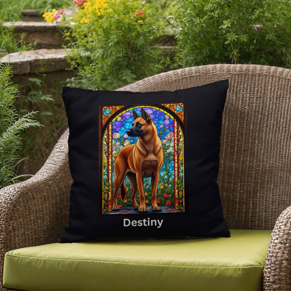 Belgian Malinois (Red) Indoor/Outdoor Pillow - Personalized Stained Glass Dog Tribute & Comfort Gift