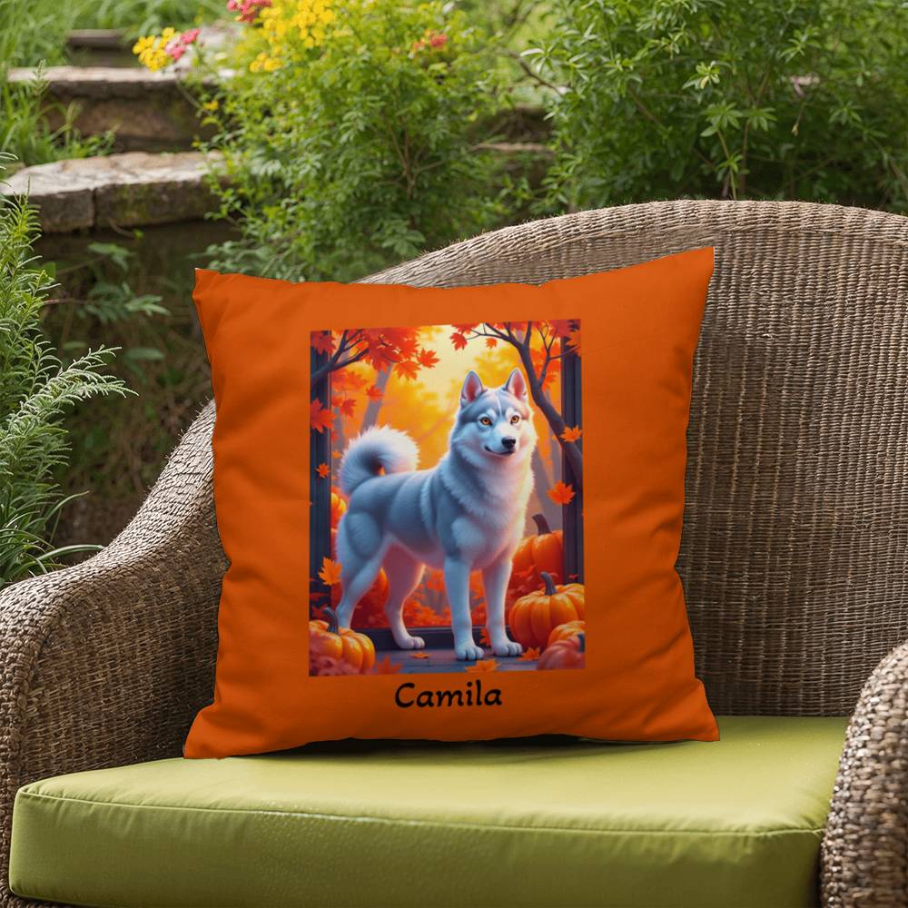 Silver Siberian Husky pillow amber eyes, custom indoor outdoor dog cushion for Husky fans - MySisterIsASurvivor