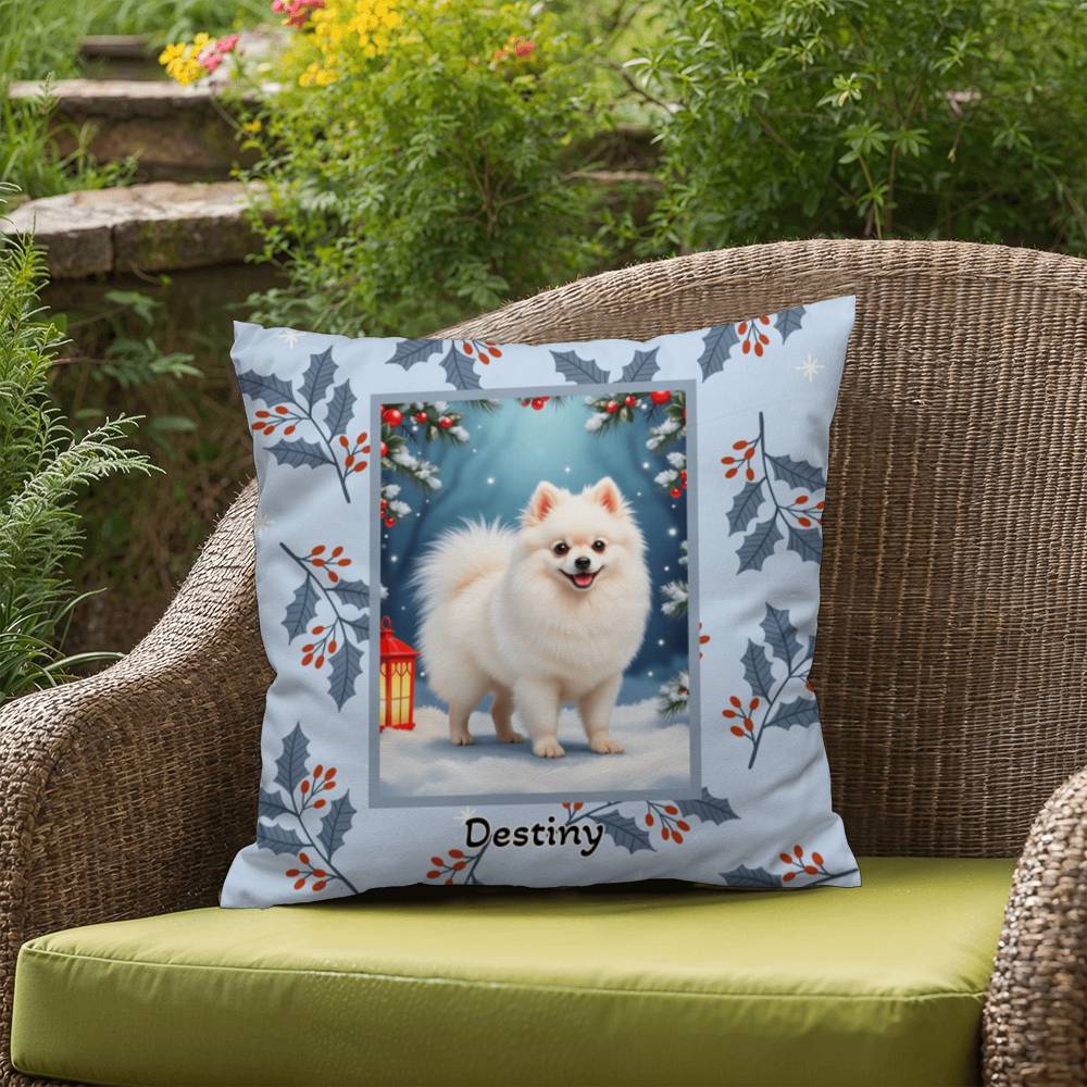 Pomeranian White Pillow - Winter Pomeranian throw pillow, indoor dog accent, cozy home decor