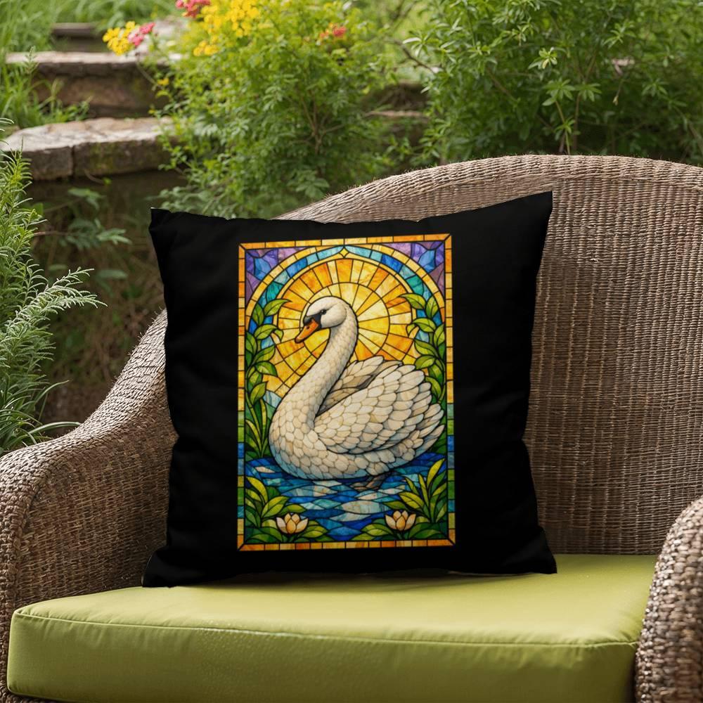 Shop our premium swan stained glass style throw pillow from MySisterIsASurvivor.