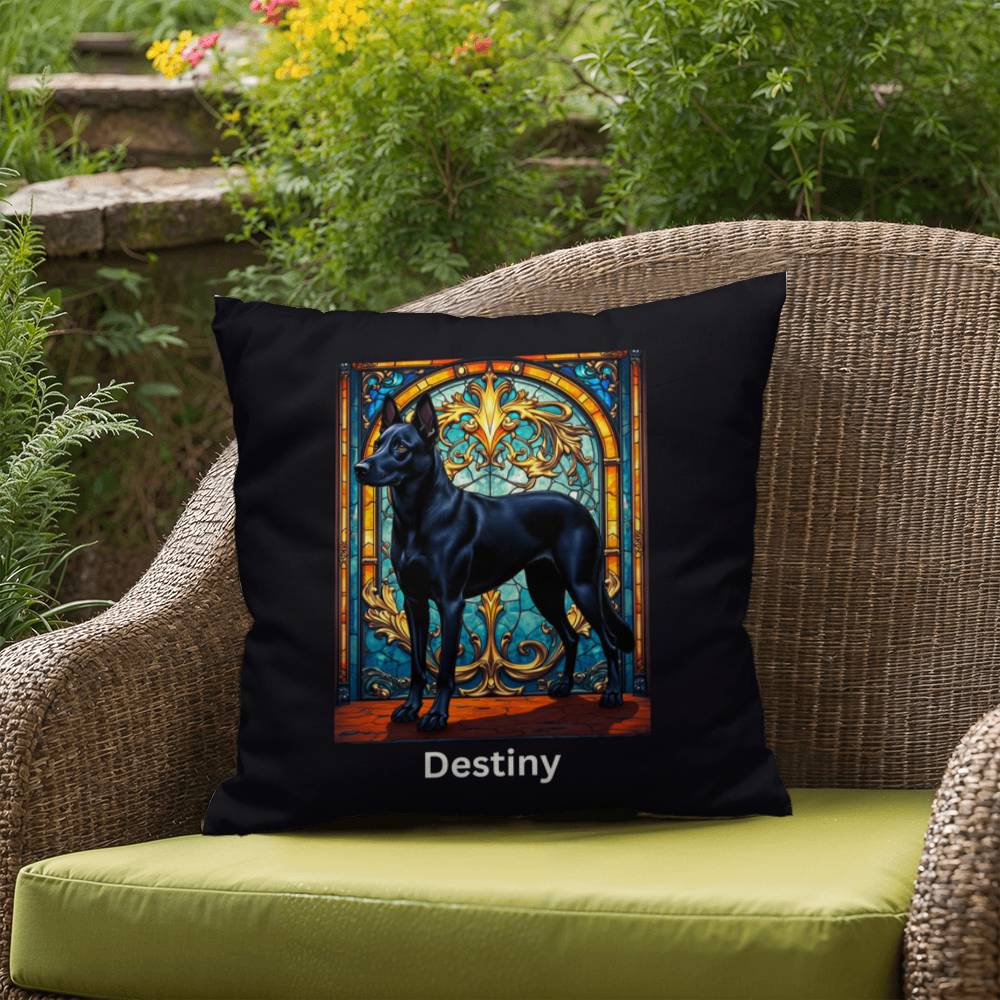 Belgian Malinois (Black) Indoor/Outdoor Pillow - Personalized Stained Glass Dog Tribute & Comfort Gift
