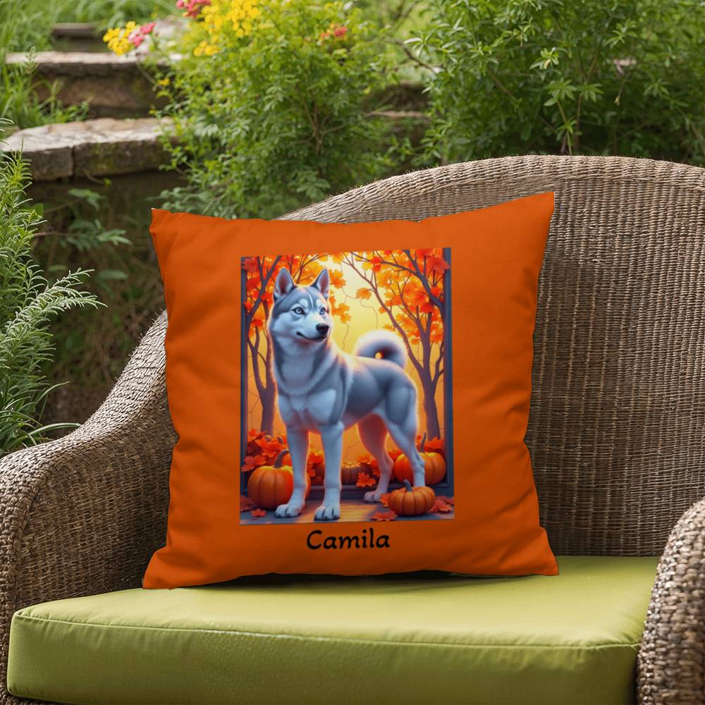Silver Siberian Husky pillow blue eyes, personalized indoor outdoor dog cushion, home accent - MySisterIsASurvivor