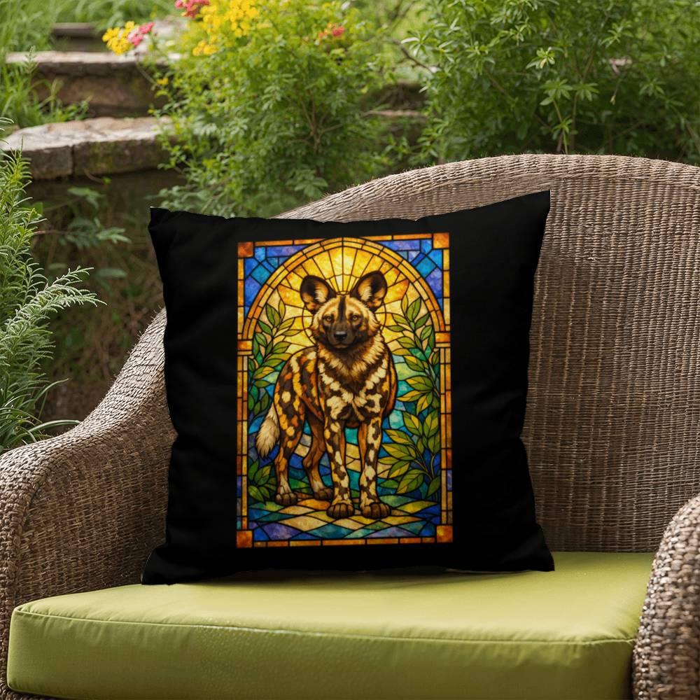 Shop our premium african wild dog stained glass style throw pillow from MySisterIsASurvivor.