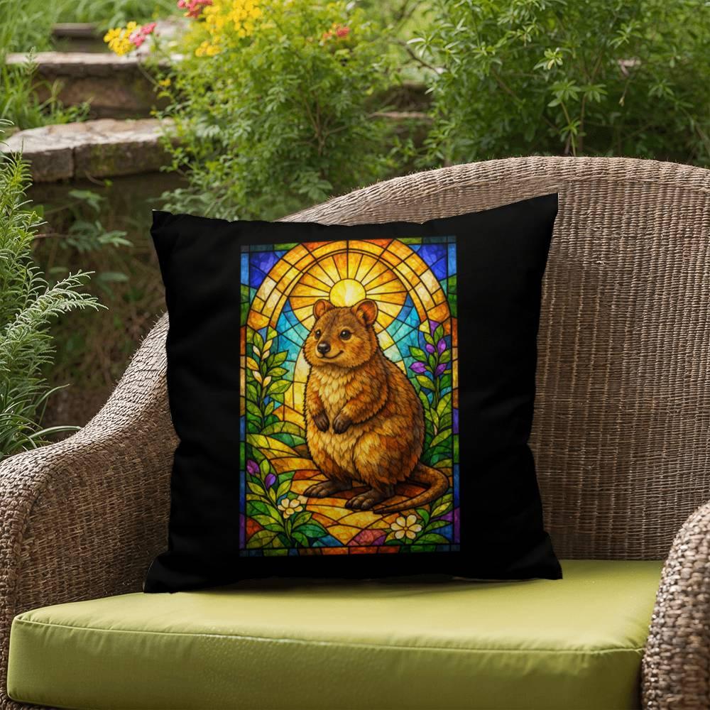 Shop our premium quokka stained glass style throw pillow from MySisterIsASurvivor.