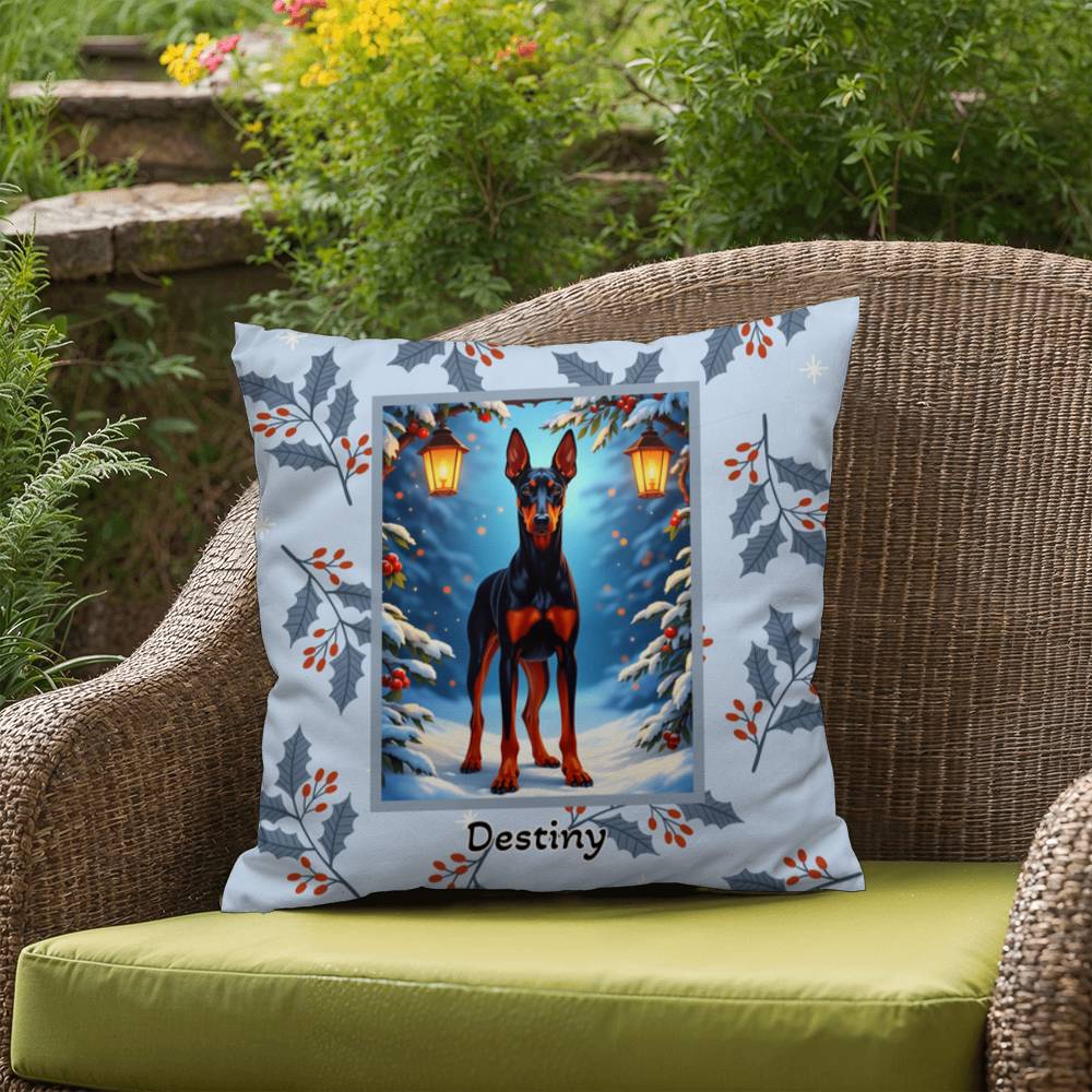 Doberman Black & Rust Pillow - Cozy winter dog throw pillow, holiday home decor, guardian dog accent