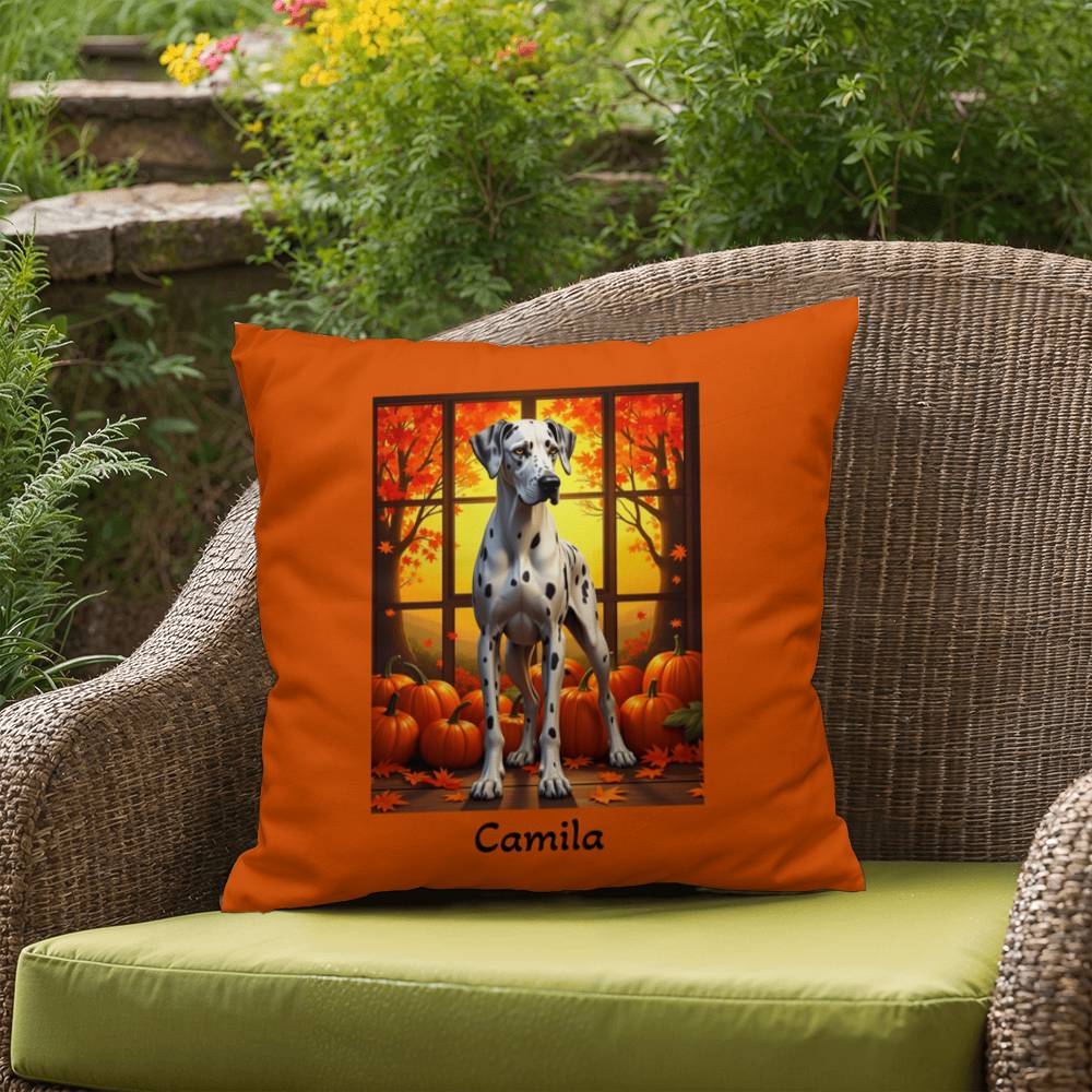 Great Dane (Harlequin) Throw Pillow - Personalized Indoor/Outdoor Dog Cushion, Gentle Giant Gift