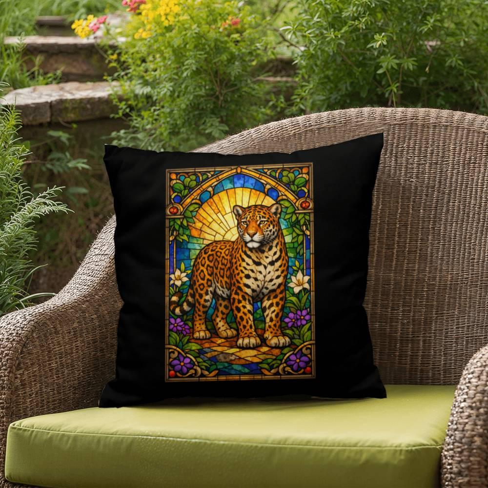 Shop our premium jaguar stained glass style throw pillow from MySisterIsASurvivor.