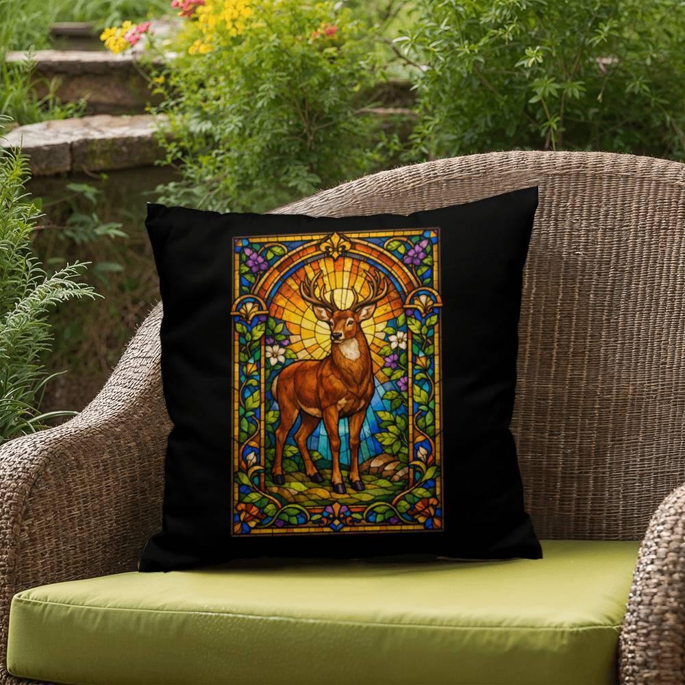 Shop our premium deer stained glass style throw pillow from MySisterIsASurvivor.