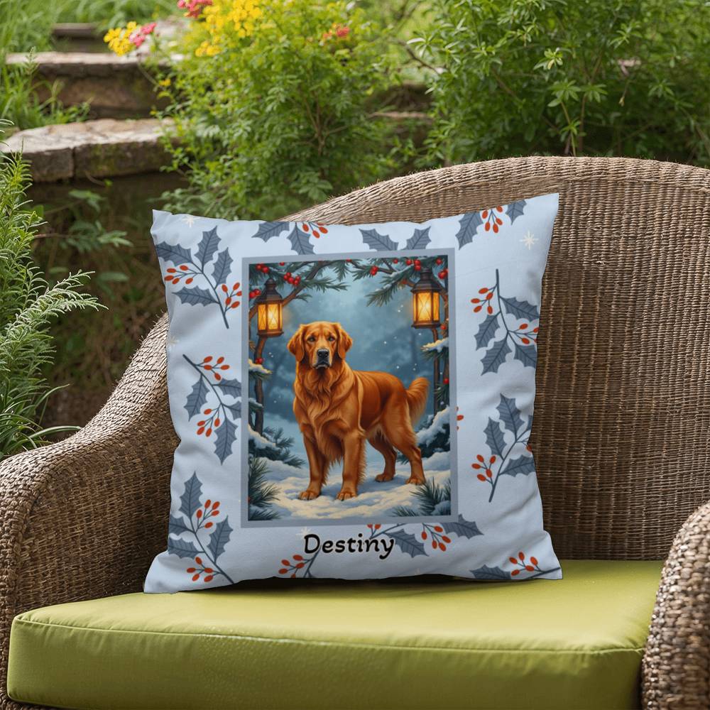 Golden Retriever Dark Golden Pillow - Personalized Retriever throw pillow, winter dog home accent