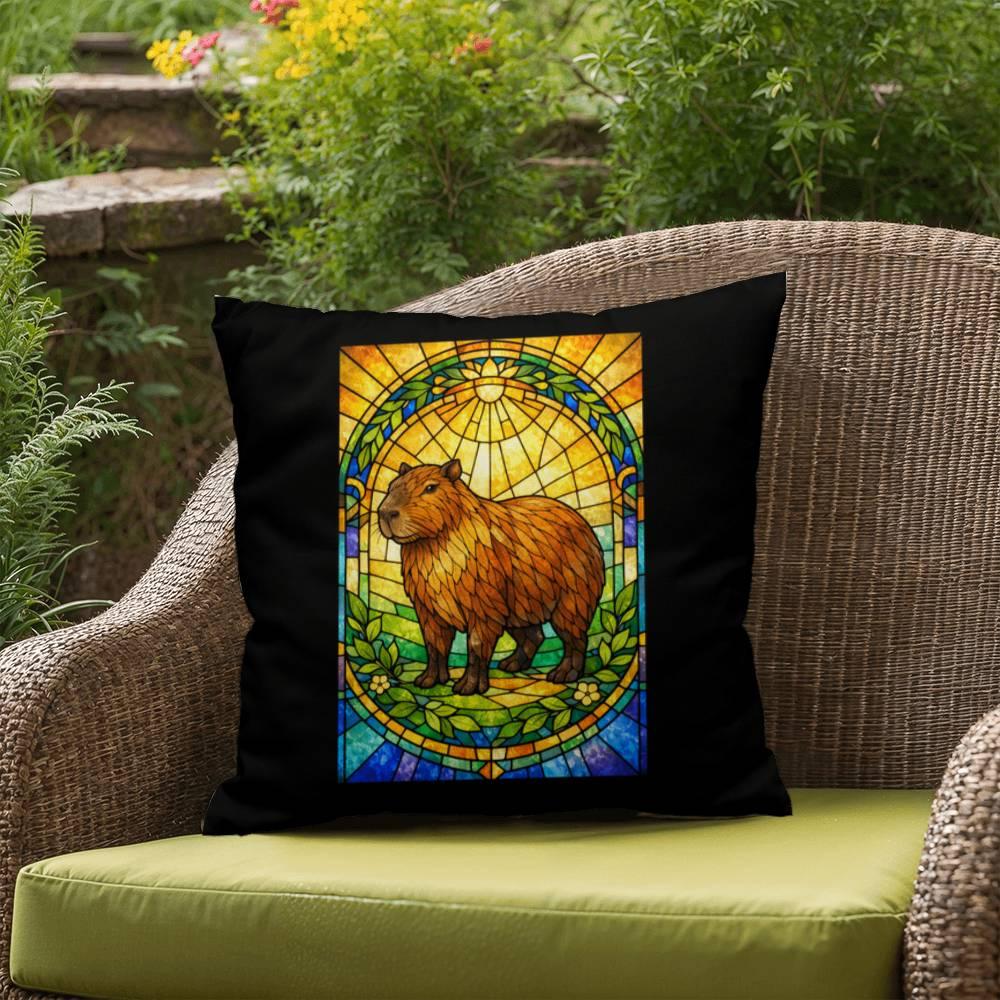 Shop our premium capybara stained glass style throw pillow from MySisterIsASurvivor.