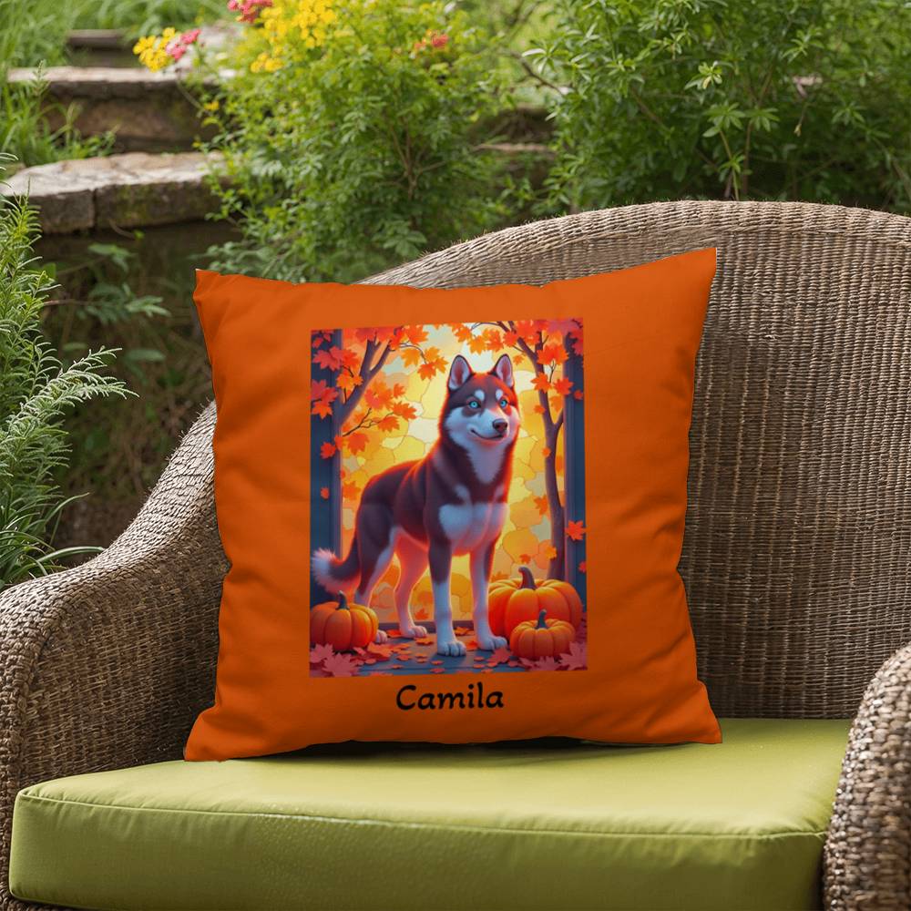 Dark Red Husky blue eyes pillow, custom indoor outdoor Husky dog cushion, home accent - MySisterIsASurvivor