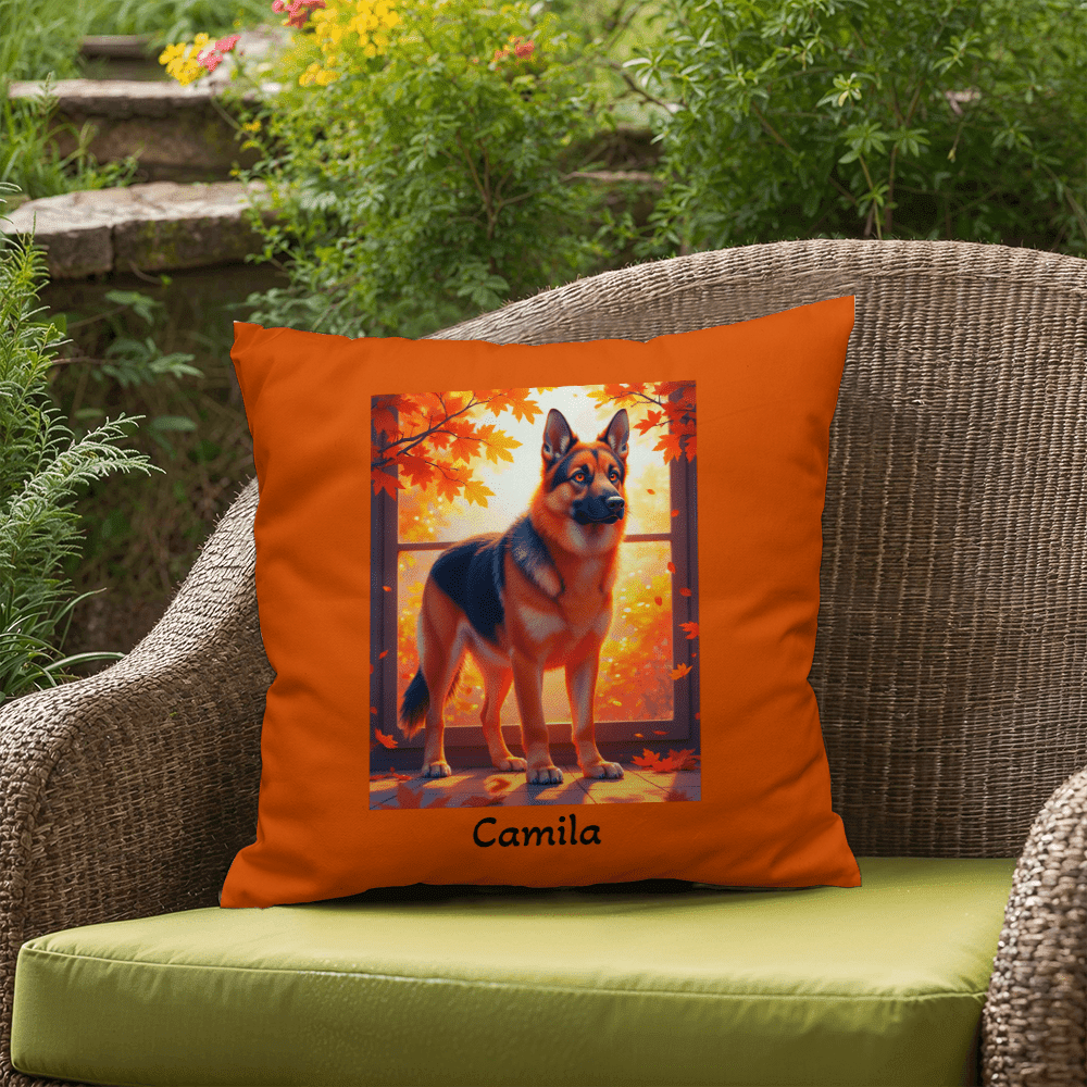 Black and Red German Shepherd pillow, custom indoor outdoor dog cushion for home and patio - MySisterIsASurvivor