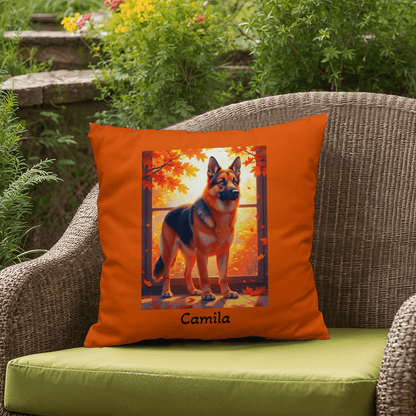 Black and Red German Shepherd pillow, custom indoor outdoor dog cushion for home and patio - MySisterIsASurvivor