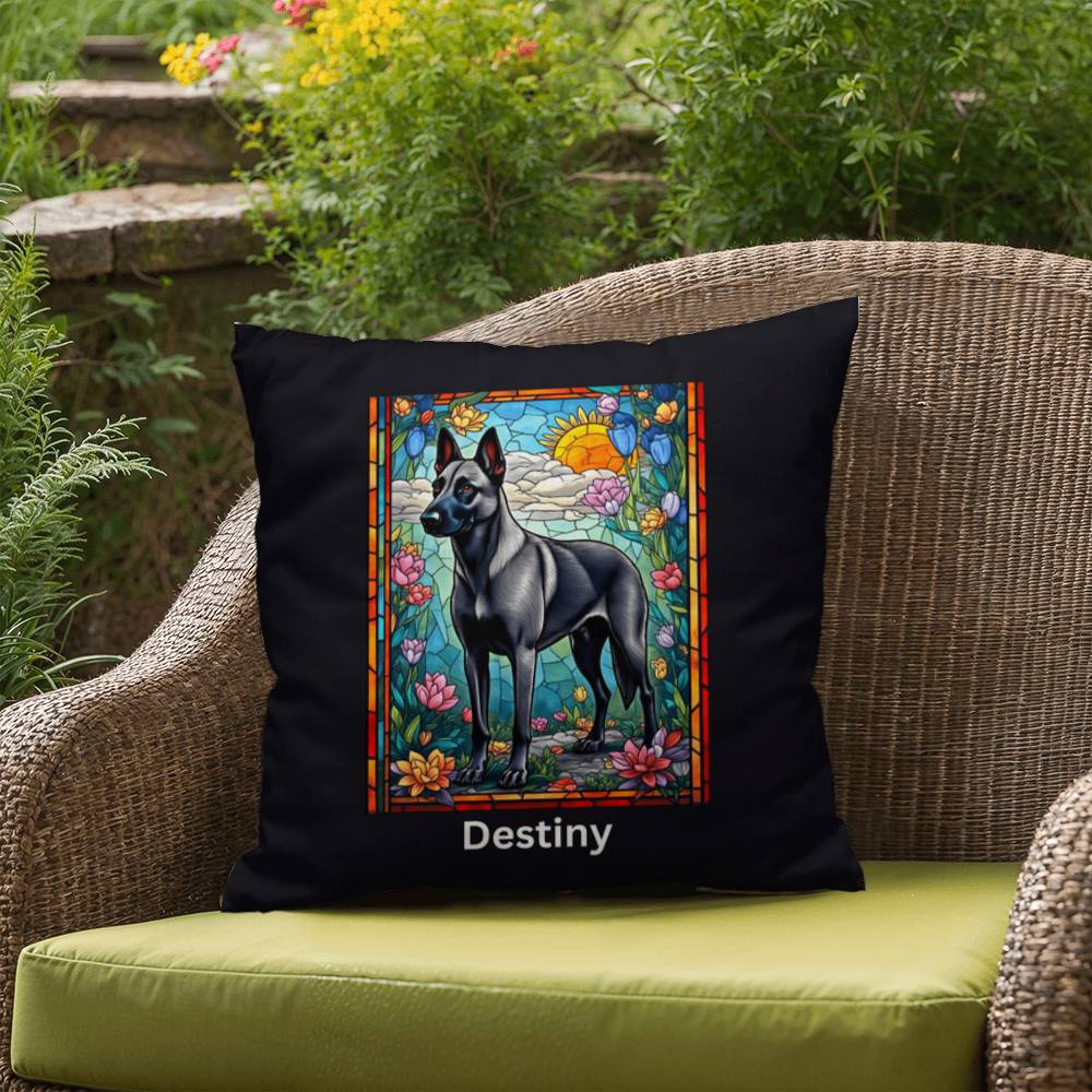 Belgian Malinois (Gray) Indoor/Outdoor Pillow - Personalized Stained Glass Dog Tribute & Comfort Gift