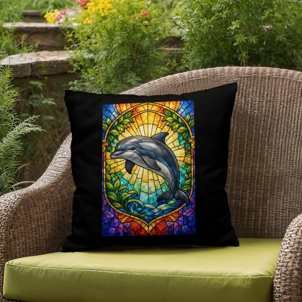 Shop our premium dolphin stained glass style throw pillow from MySisterIsASurvivor.