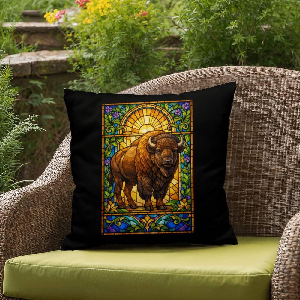 Shop our premium bison stained glass style throw pillow from MySisterIsASurvivor.