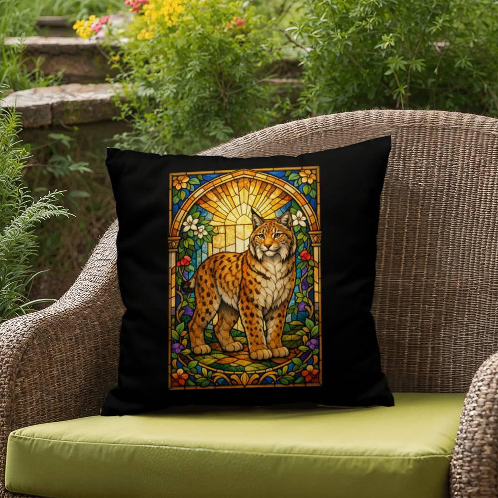 Shop our premium lynx stained glass style throw pillow from MySisterIsASurvivor.