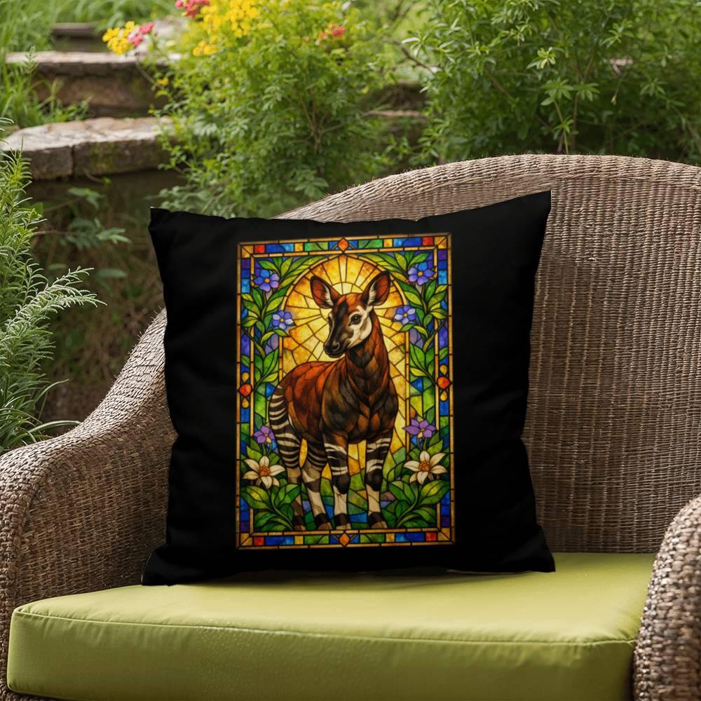 Shop our premium okapi stained glass style throw pillow from MySisterIsASurvivor.