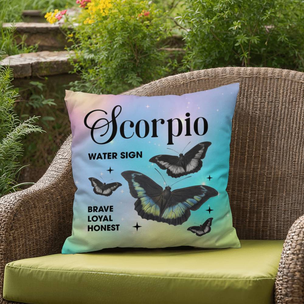 Scorpio Butterfly Indoor/Outdoor Pillow – Zodiac Astrology Decor, Boho Accent for Home & Patio