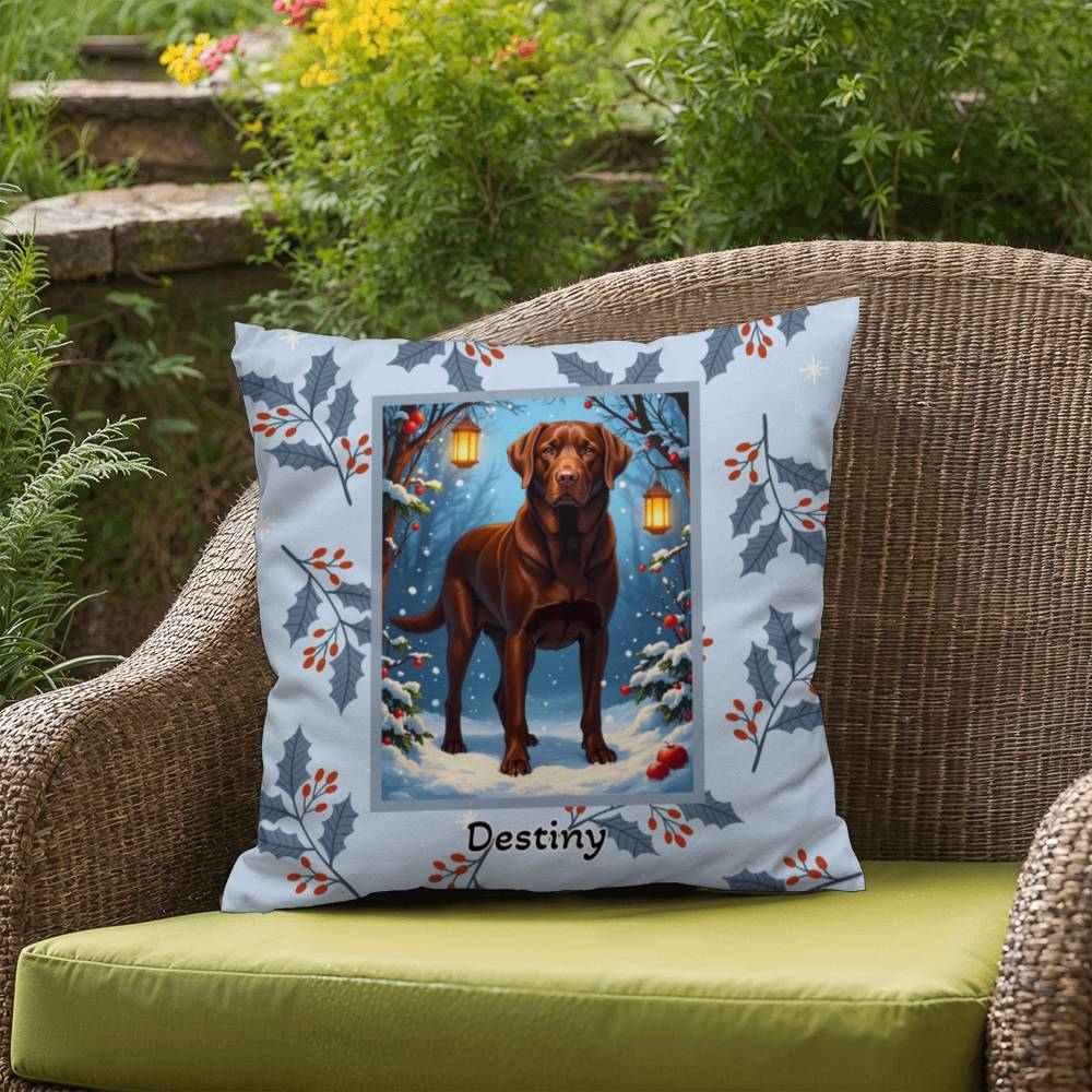 Labrador Retriever Chocolate Pillow - Holiday Labrador pillow, indoor/outdoor dog throw, seasonal accent