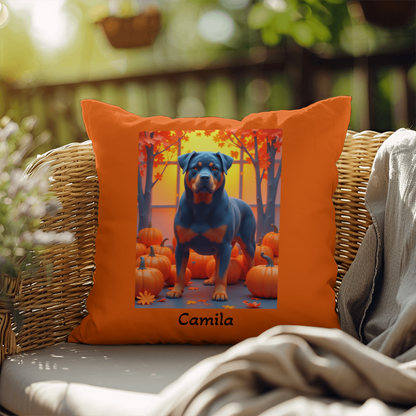 Blue Rottweiler indoor outdoor throw pillow with durable fabric, perfect home décor for dog lovers