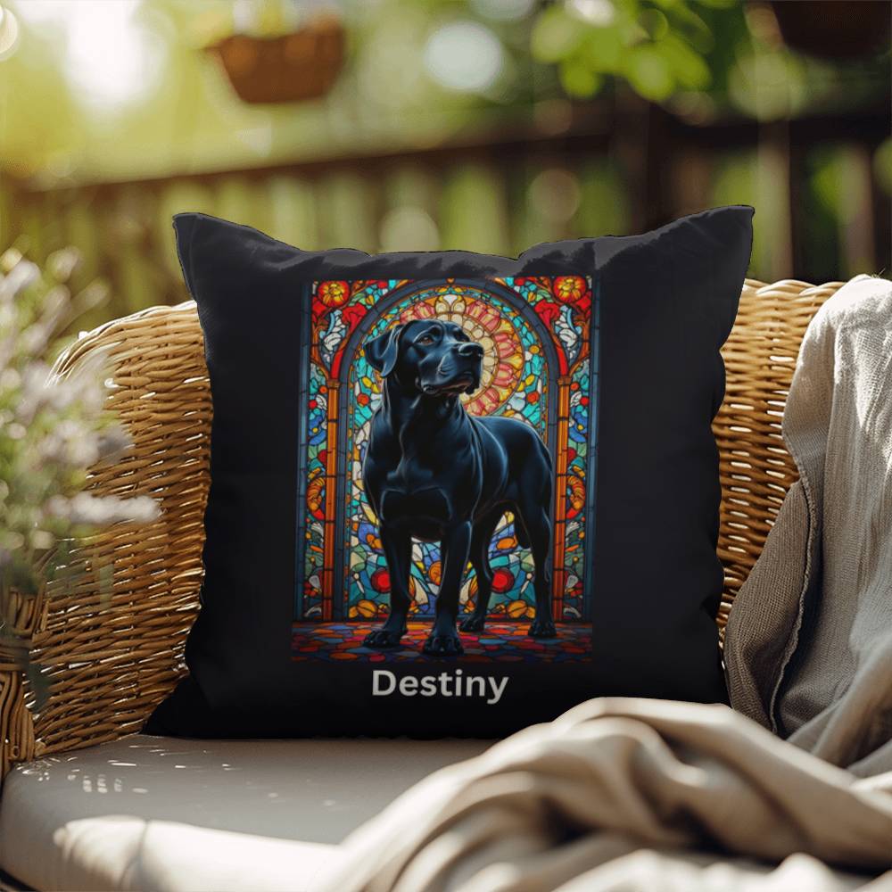 Rottweiler (Black) Indoor/Outdoor Pillow - Personalized Stained Glass Dog Tribute & Comfort Gift