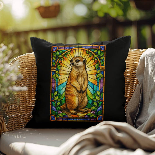 Shop our meerkat stained glass style throw pillow featuring the 18" x 18" style option from MySisterIsASurvivor.