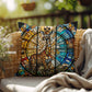 Giraffe stained glass throw pillow, jungle animal wildlife decor, indoor outdoor home accent
